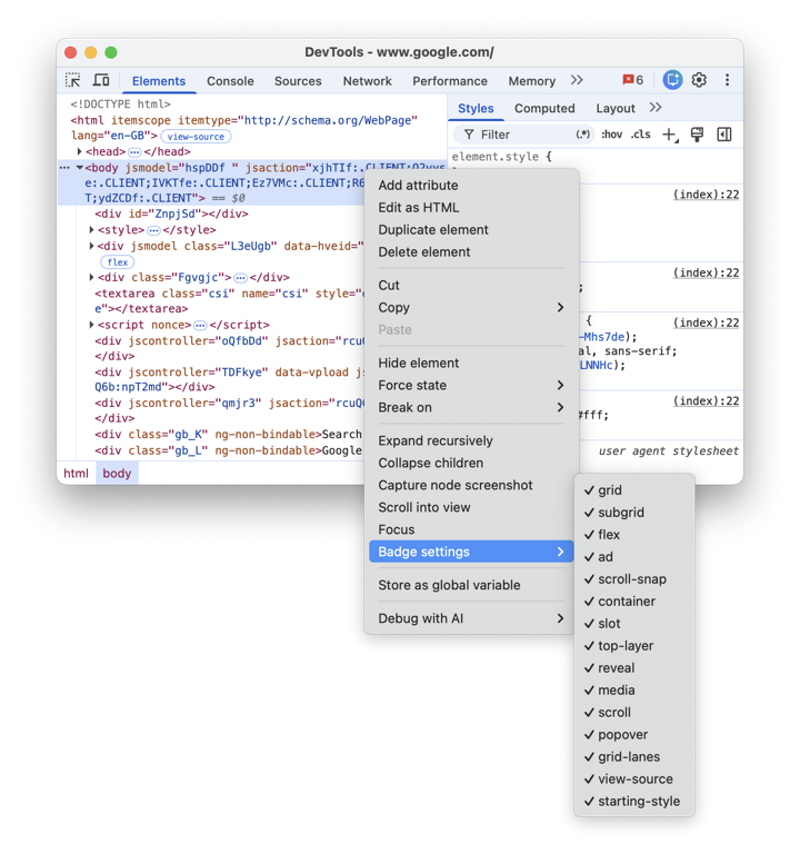 Badges reference | Chrome DevTools | Chrome for Developers