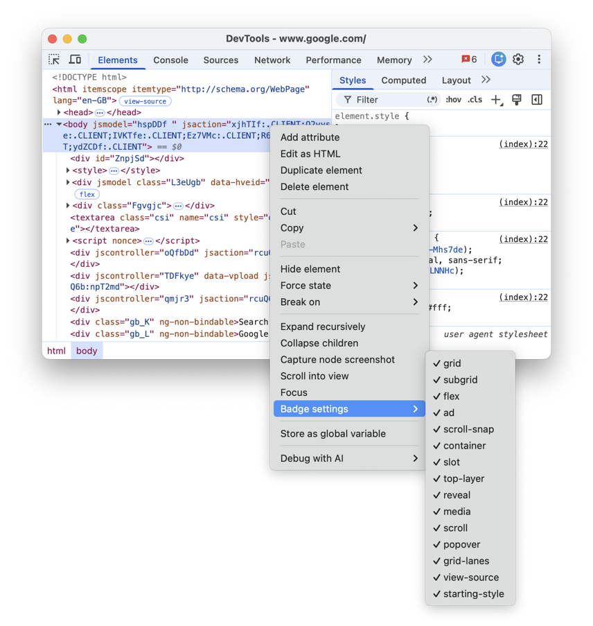 Badges reference | Chrome DevTools | Chrome for Developers