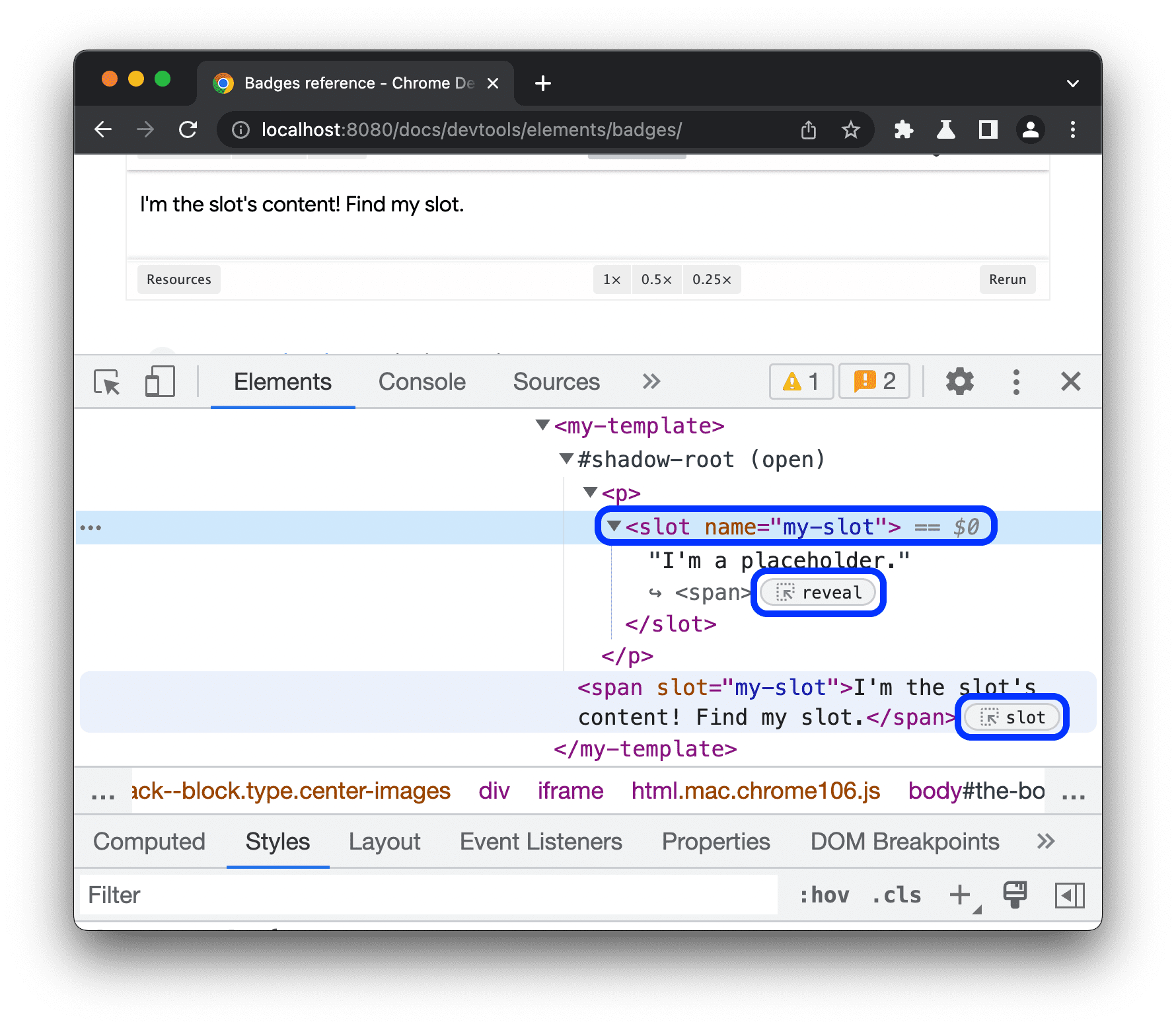 बैज दिखाना और छिपाना.