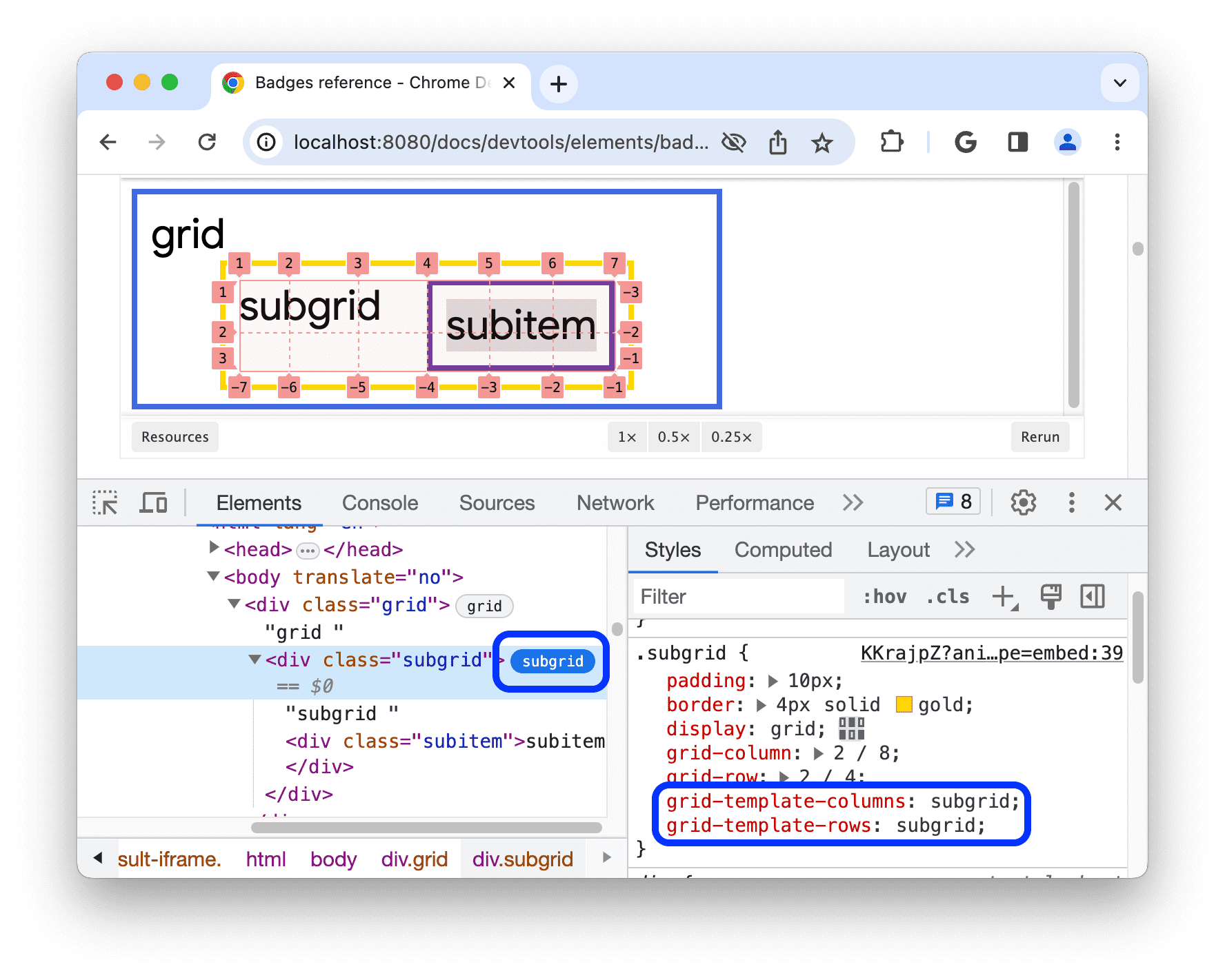 Overlay subgrid.