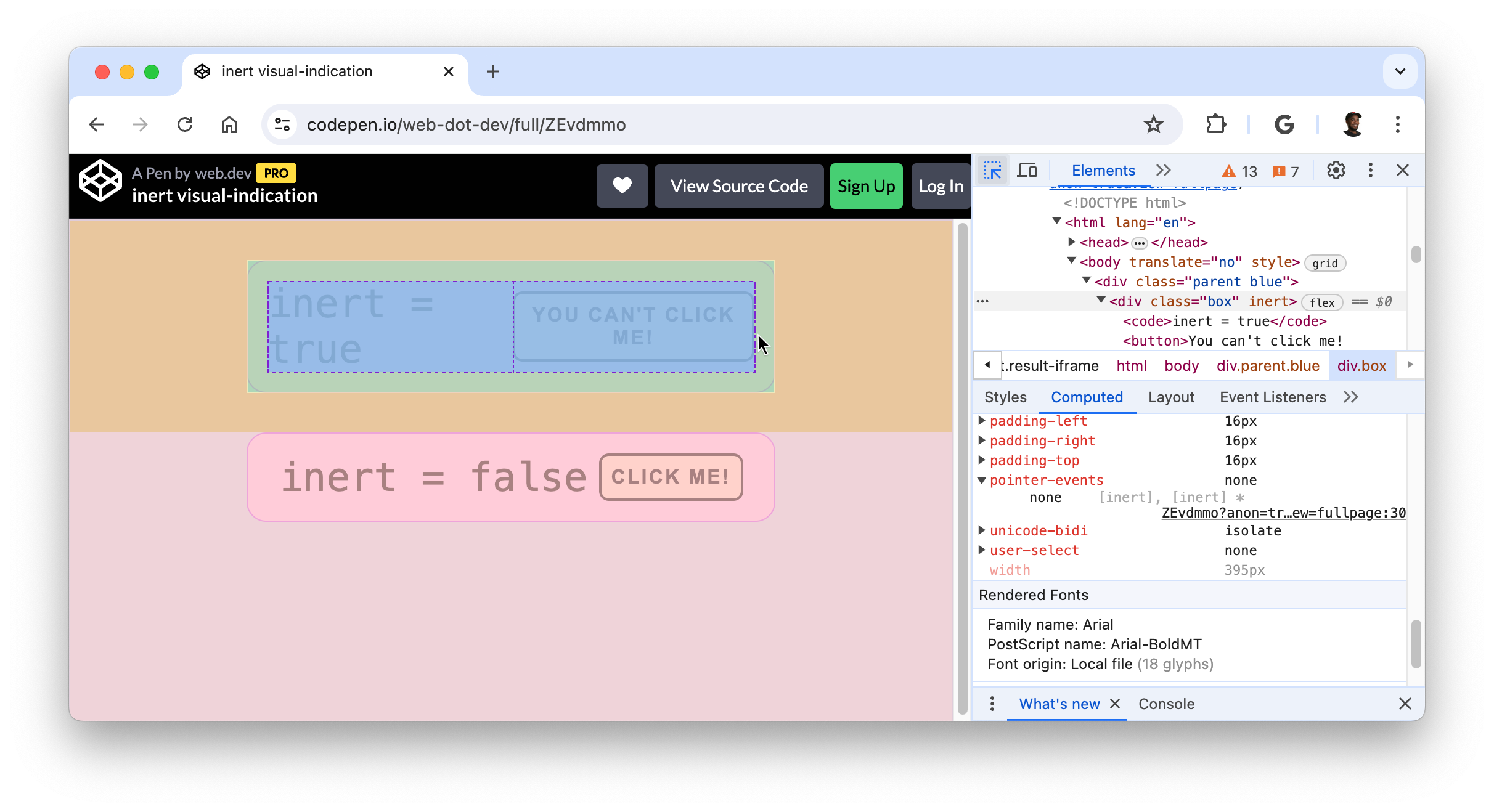 An inert element highlighted by selector picker.