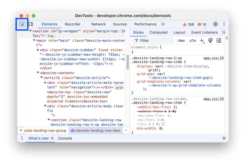 Inspect mode: Quickly analyze element properties | Chrome DevTools ...