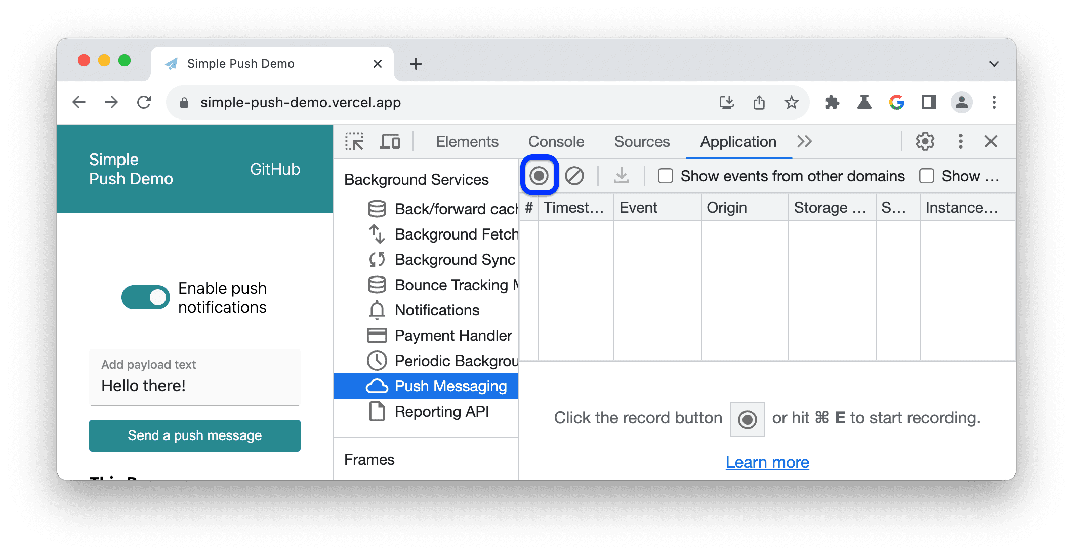 Push Mesajlaşma sekmesi