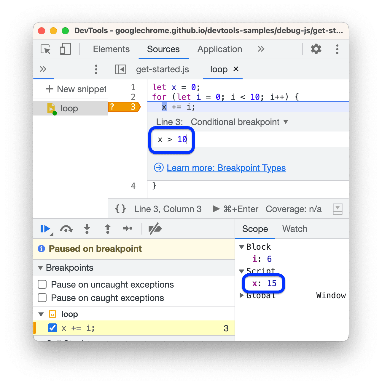 Ein bedingter Code-Breakpoint.