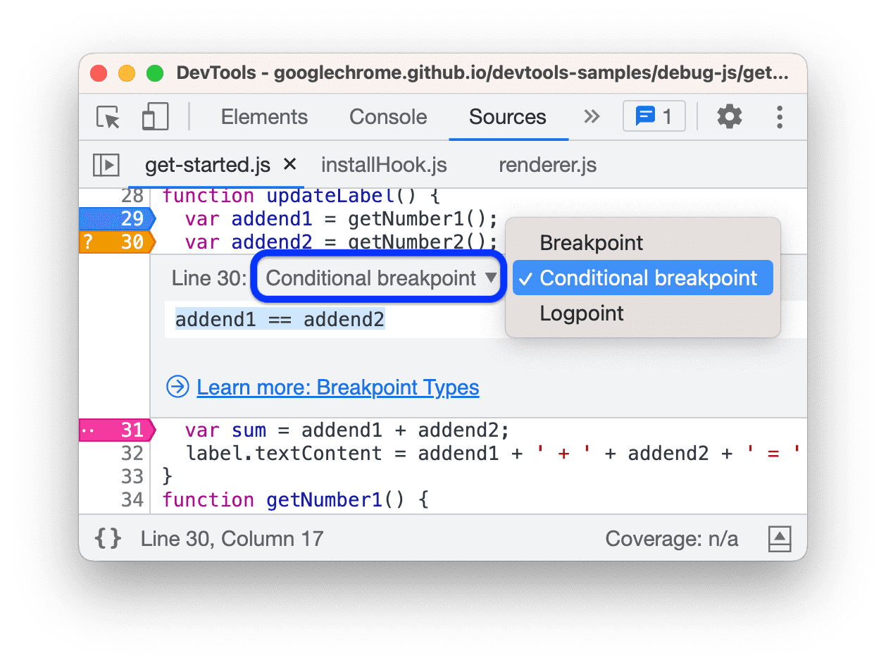 Mudar o tipo de um ponto de interrupção.