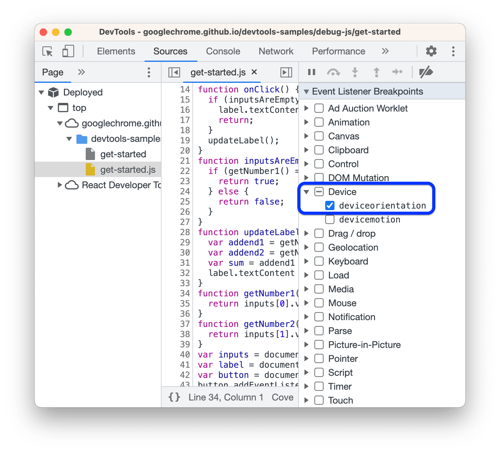 Creating an event listener breakpoint.