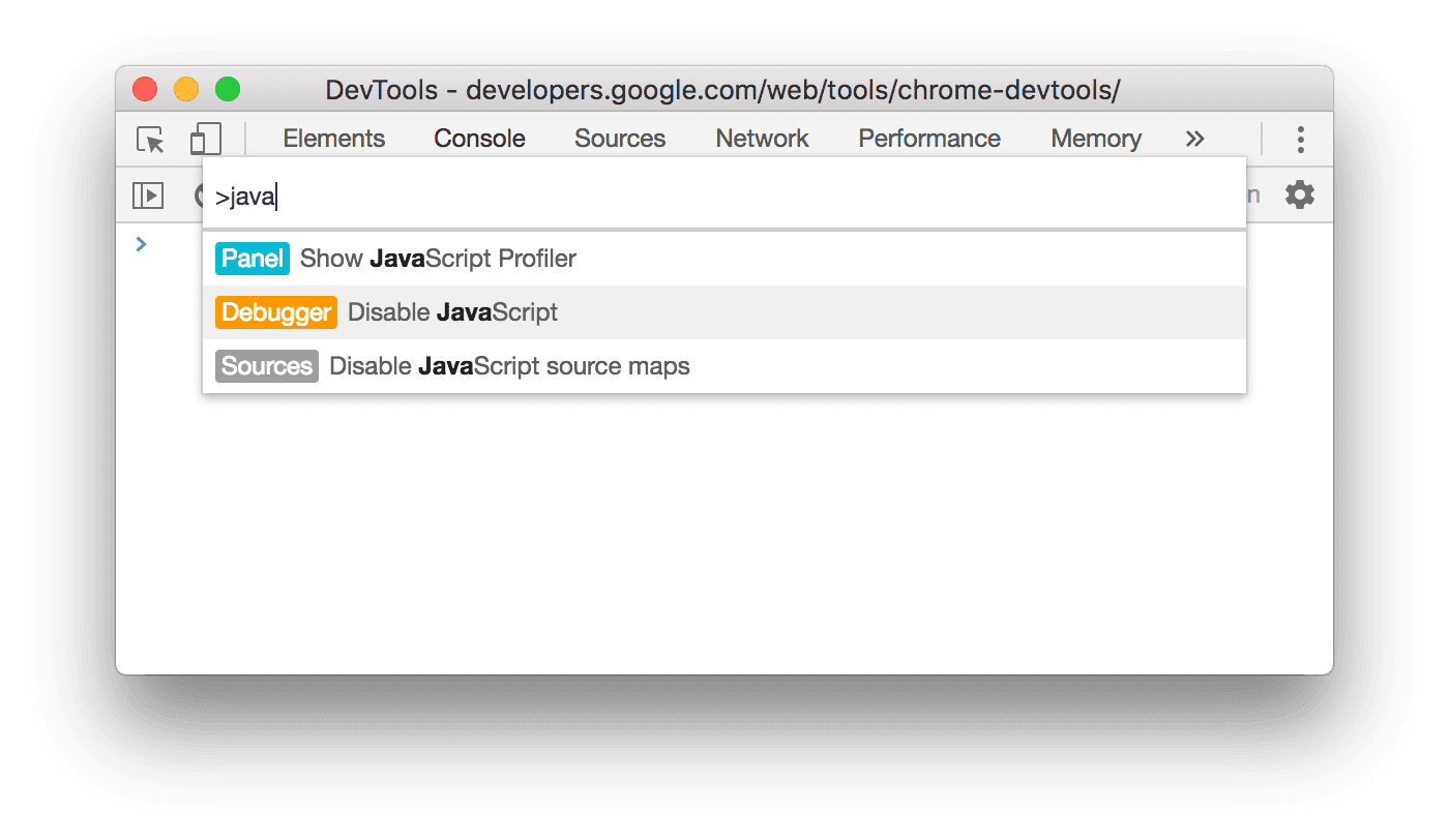 निर्देश मेन्यू में जाकर, 'JavaScript बंद करें' को चुनना.