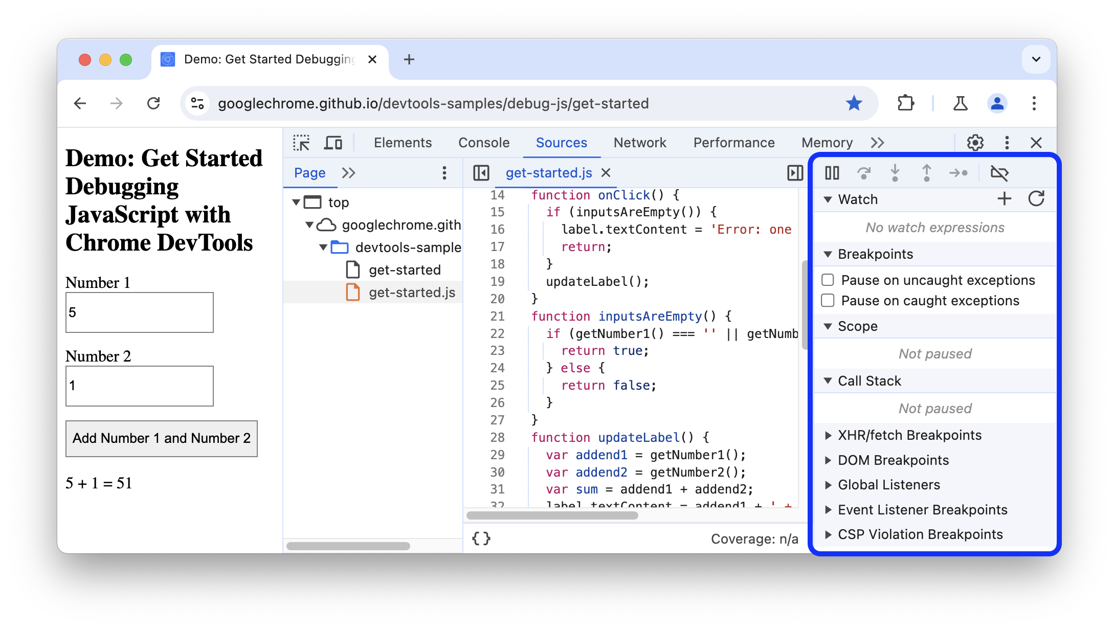 Der Debugger rechts neben dem breiten Fenster.