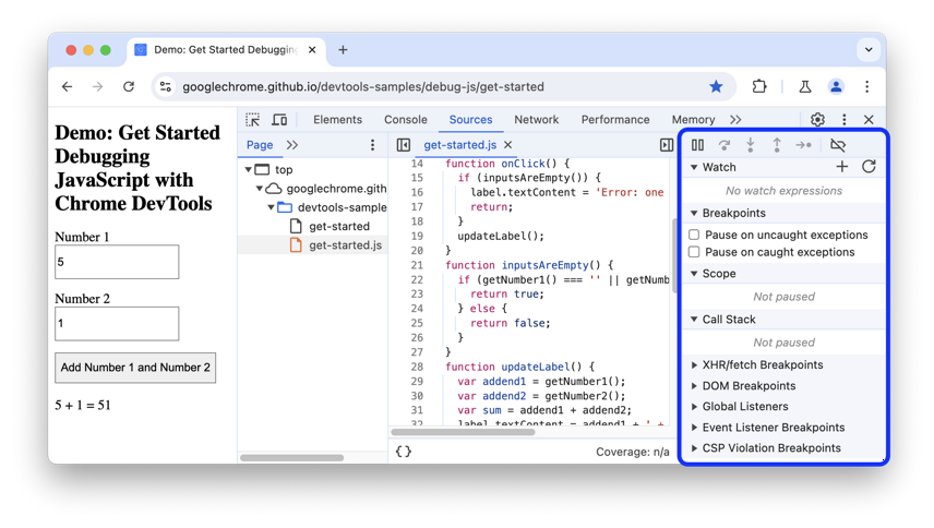 Depurar o JavaScript | Chrome DevTools | Chrome for Developers