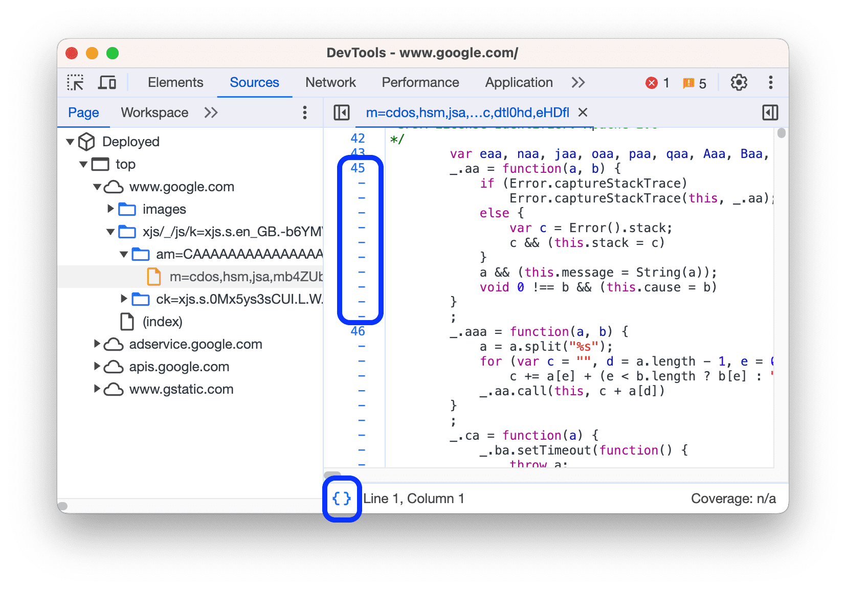 บรรทัดโค้ดยาวที่แสดงอย่างเป็นระเบียบในหลายบรรทัด โดยมี "-" เพื่อระบุการต่อบรรทัด
