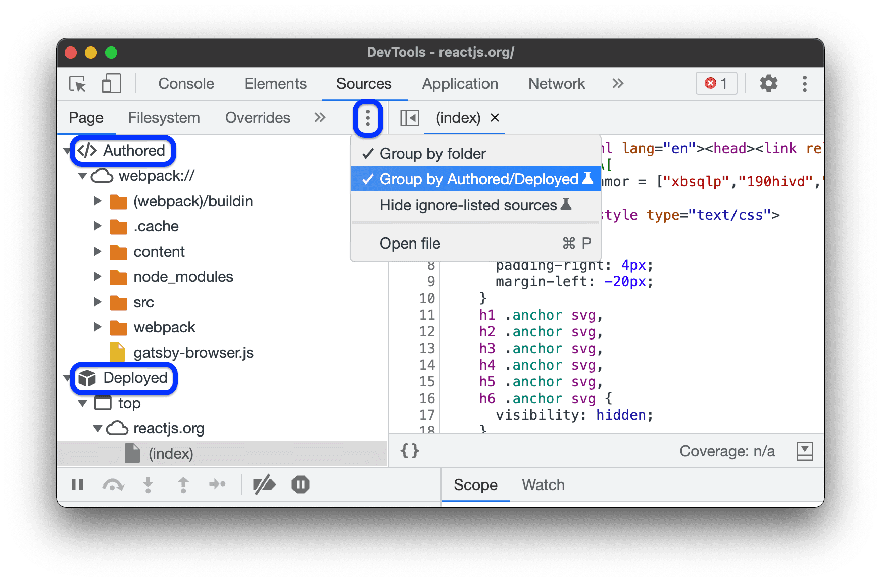 Grouping files by Authored / Deployed.