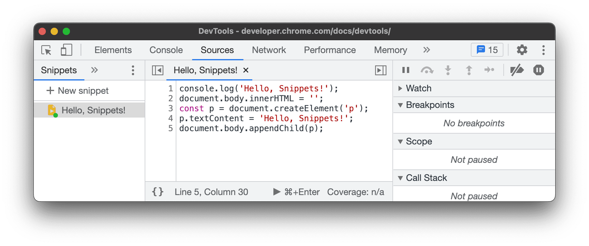 Een fragment geopend in de code-editor.