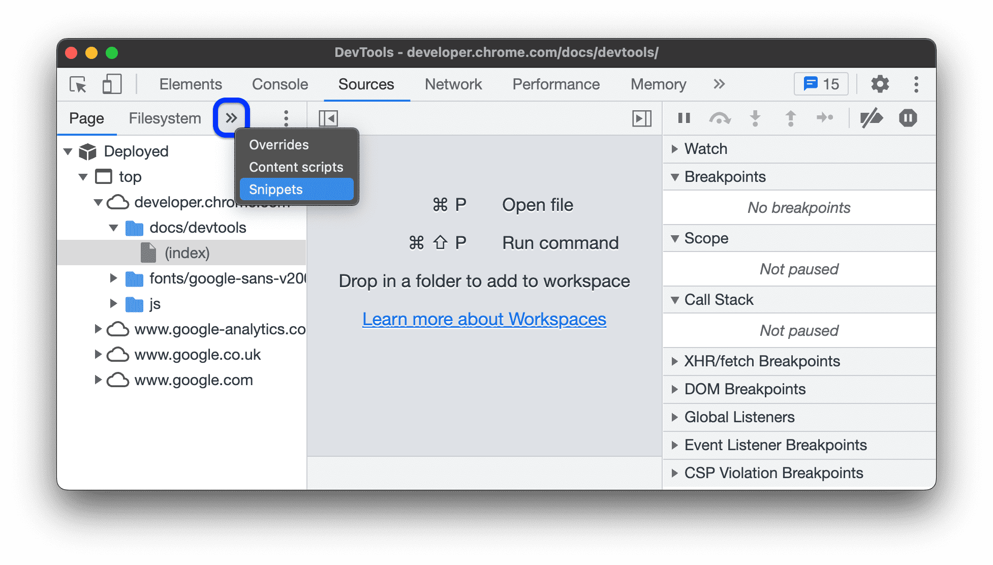 Menu tab More di panel Sources.