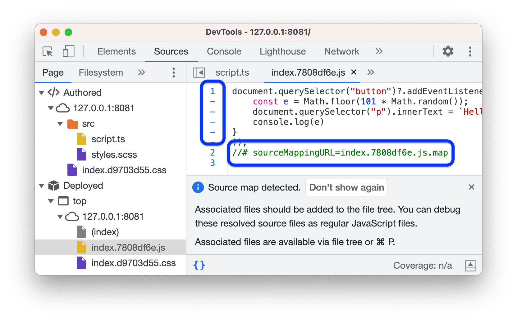 The deployed file with the sourceMappingURL comment.