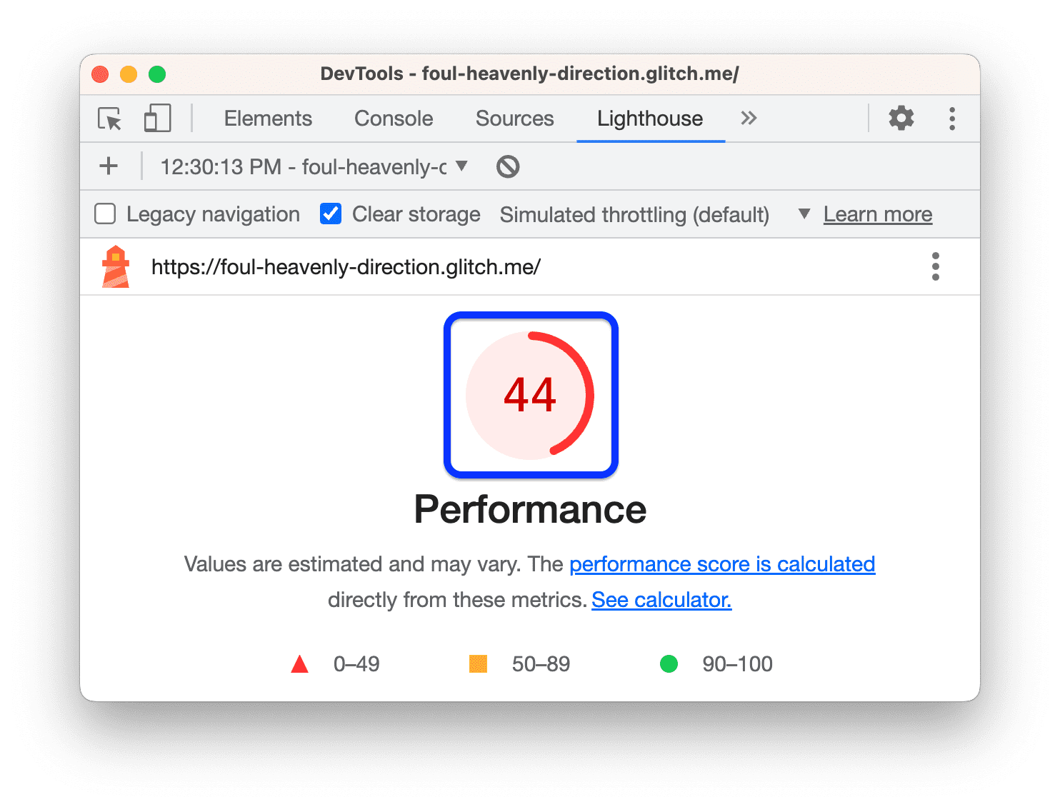 A Lighthouse report after enabling text compression.