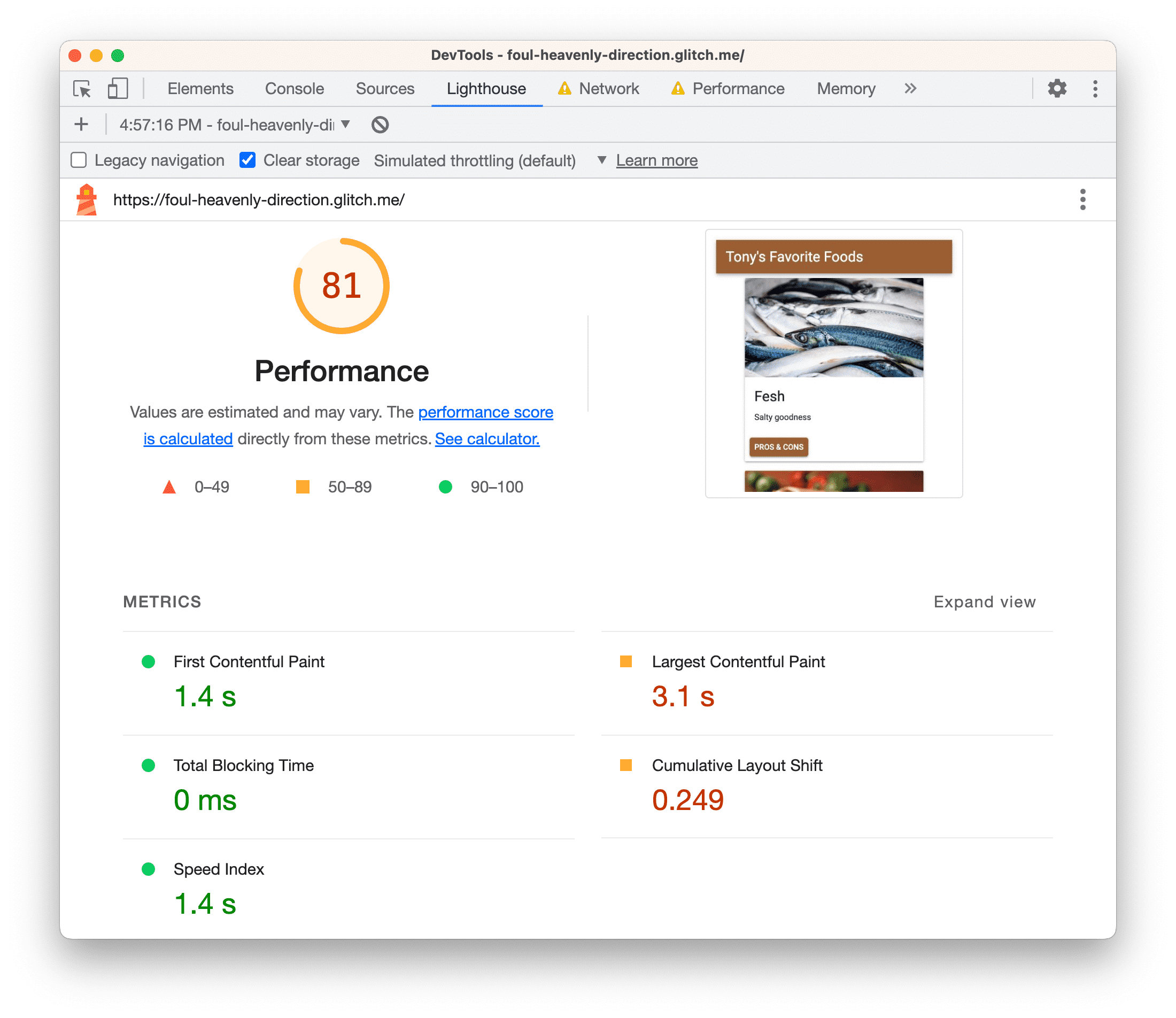 Отчет Lighthouse после удаления ненужной работы JavaScript.