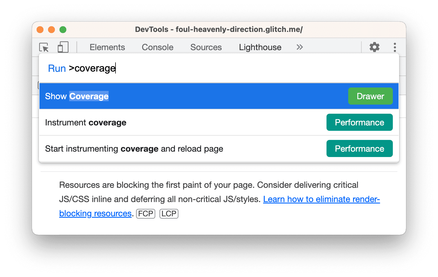 Cómo abrir el menú de comandos desde el panel de Lighthouse