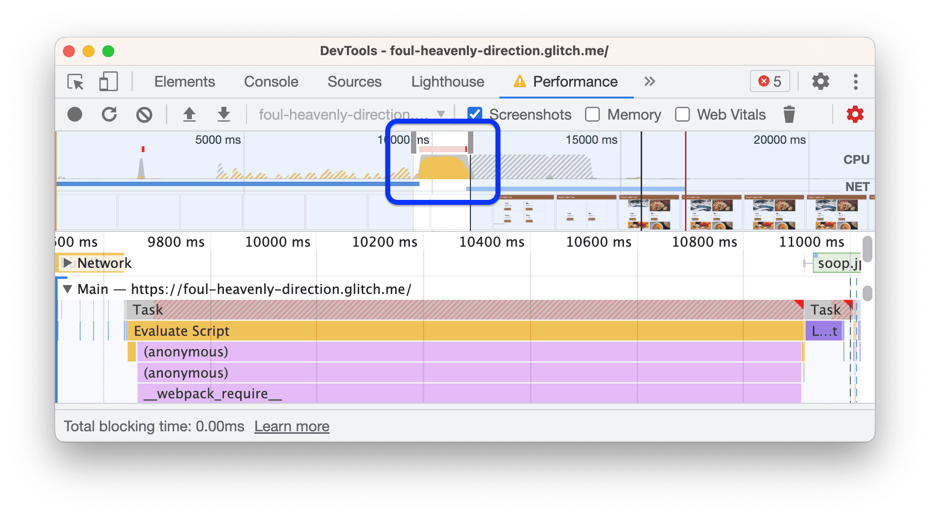 A seção Visão geral do trace.