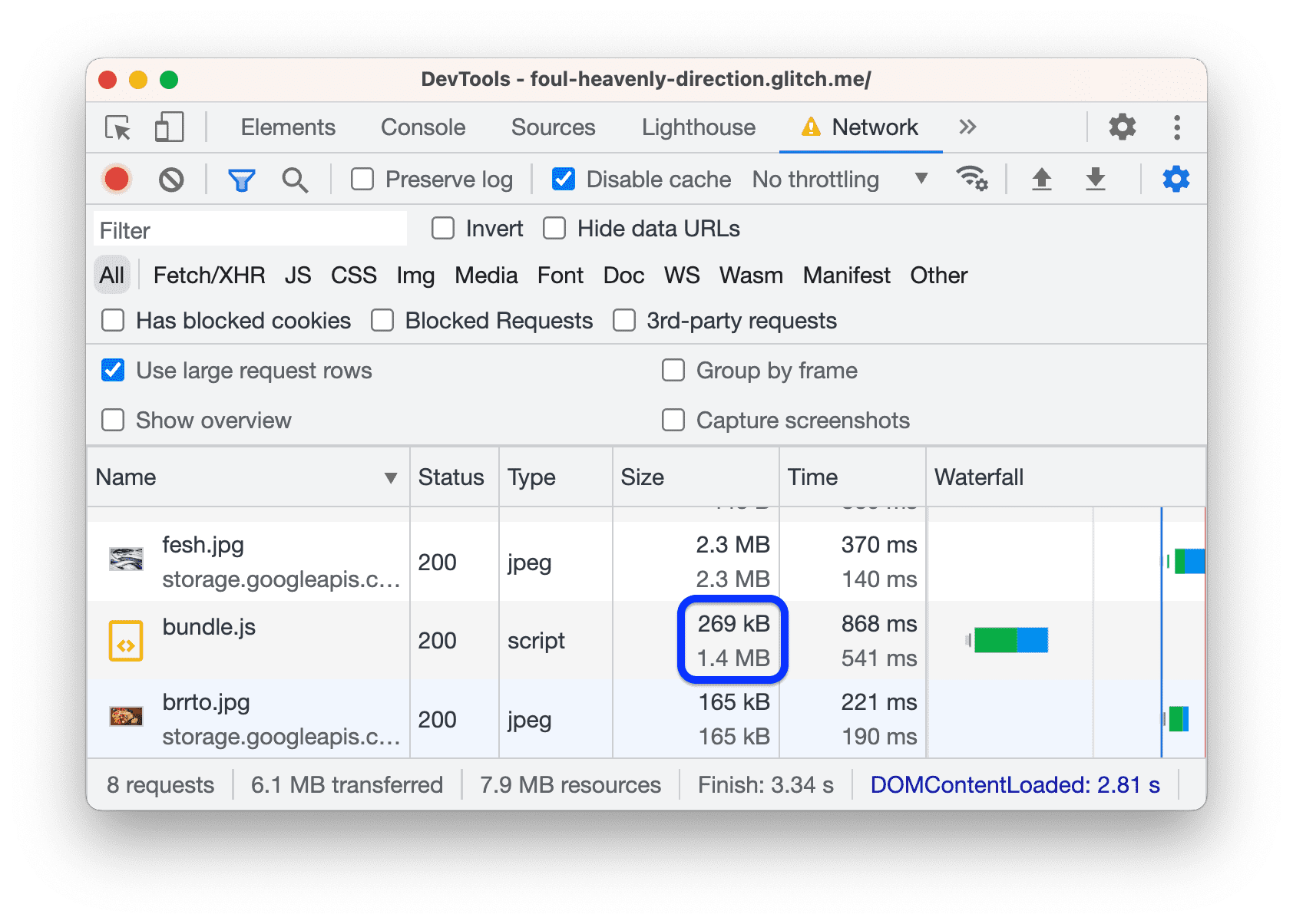 The Size column now shows two different values for text resources.