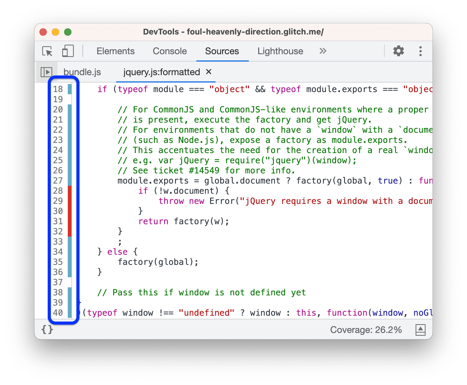Die jQuery-Datei im Quellenbereich ansehen