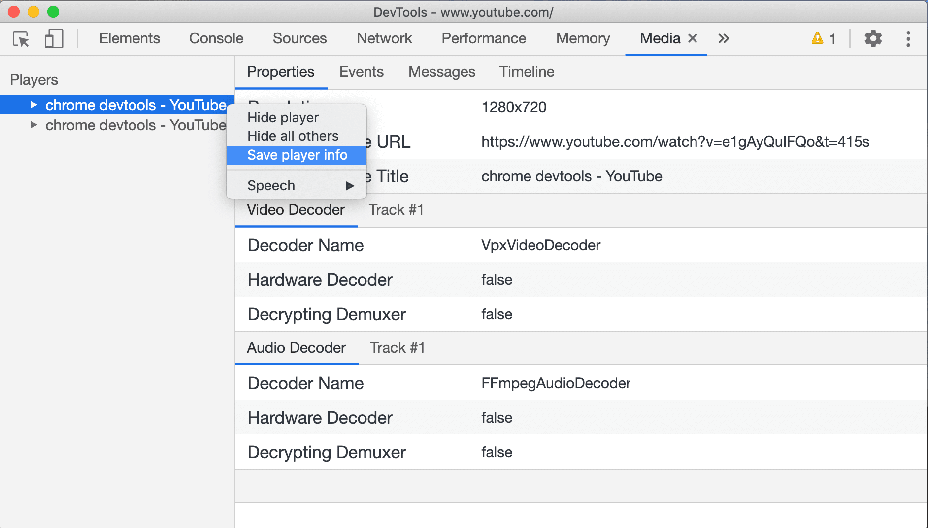 Media: View and debug media players information | Chrome DevTools ...