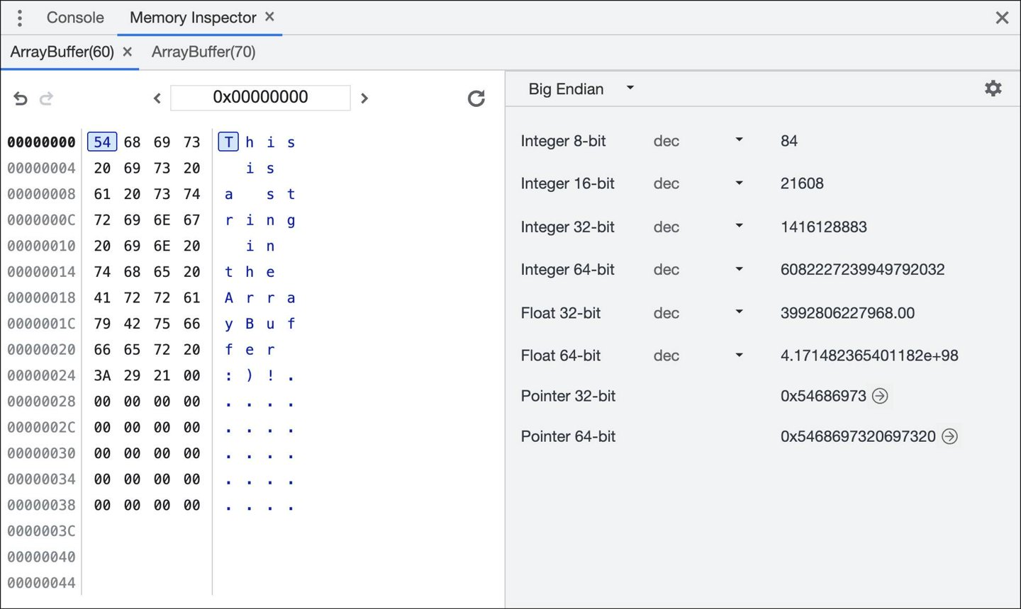 "أداة فحص الذاكرة": فحص ArrayBuffer وTypedArray وDataView وWasm Memory ...