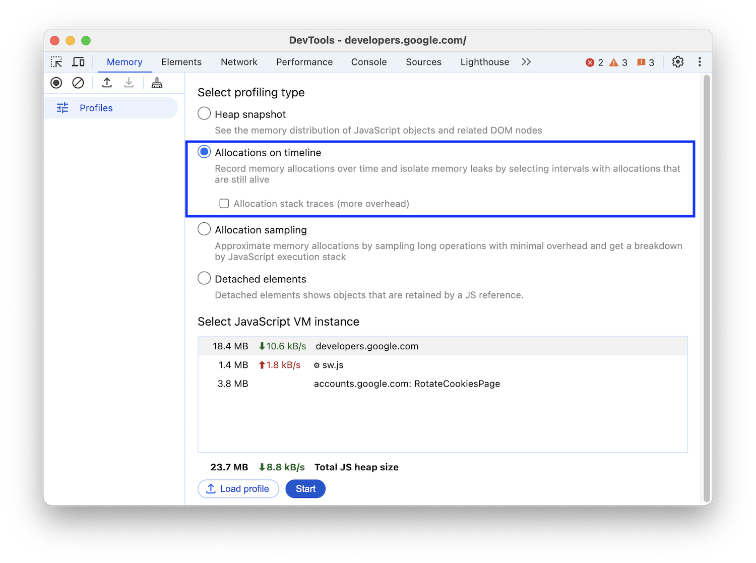 Opsi 'Catat alokasi pada linimasa' ditandai.