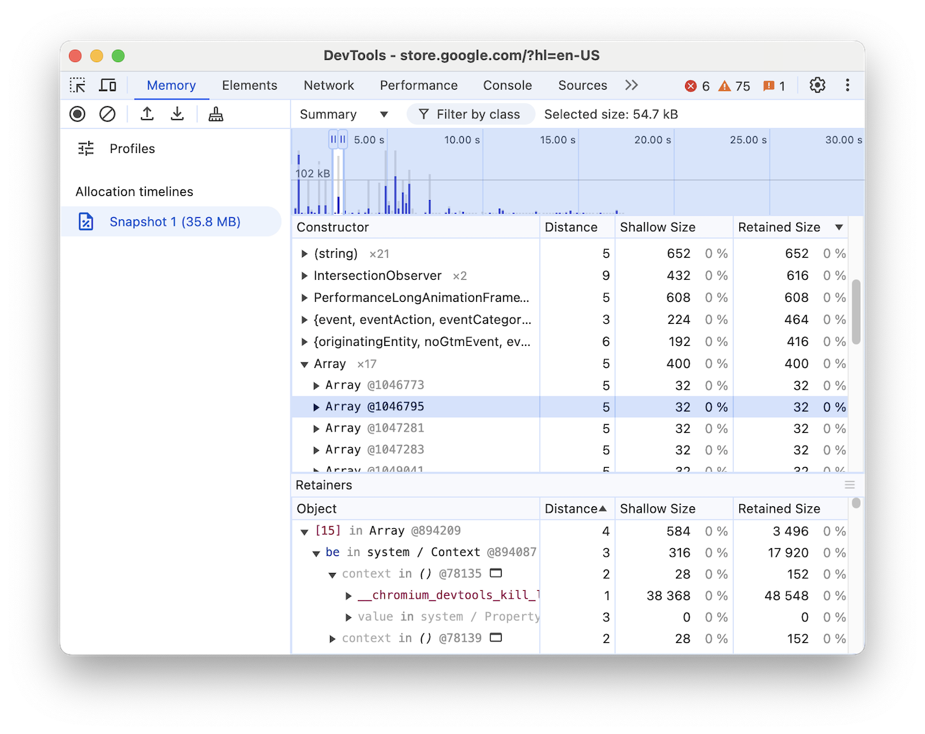 타임라인이 단일 막대로 확대된 모습.