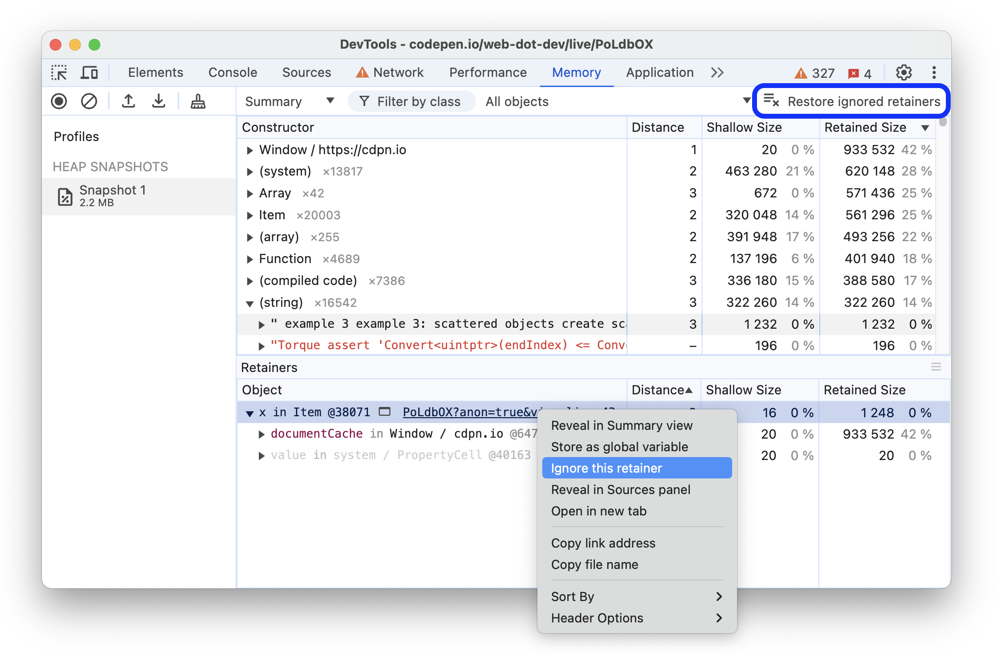 Opsi &#39;Abaikan retainer ini&#39; di menu drop-down.