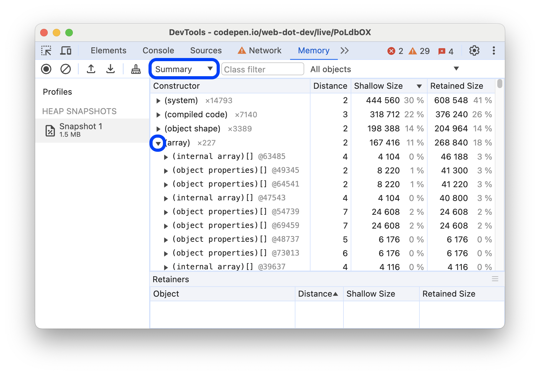 The Summary view with an expanded constructor.