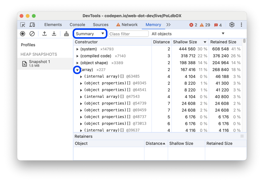 Record heap snapshots Chrome DevTools Chrome for Developers
