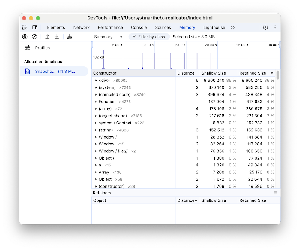 New allocations in the performance timeline.