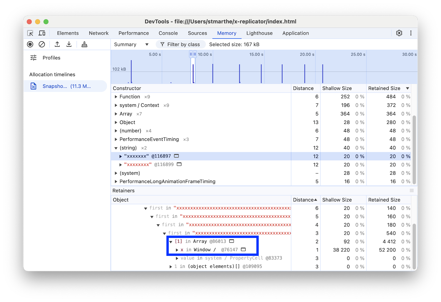 Detalhes do objeto de uma matriz de string.