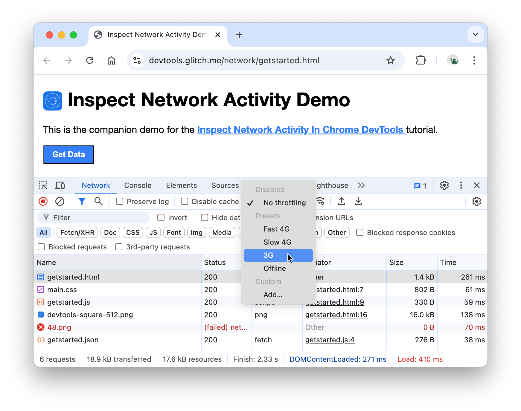 בחירה באפשרות 3G בחלונית רשת.