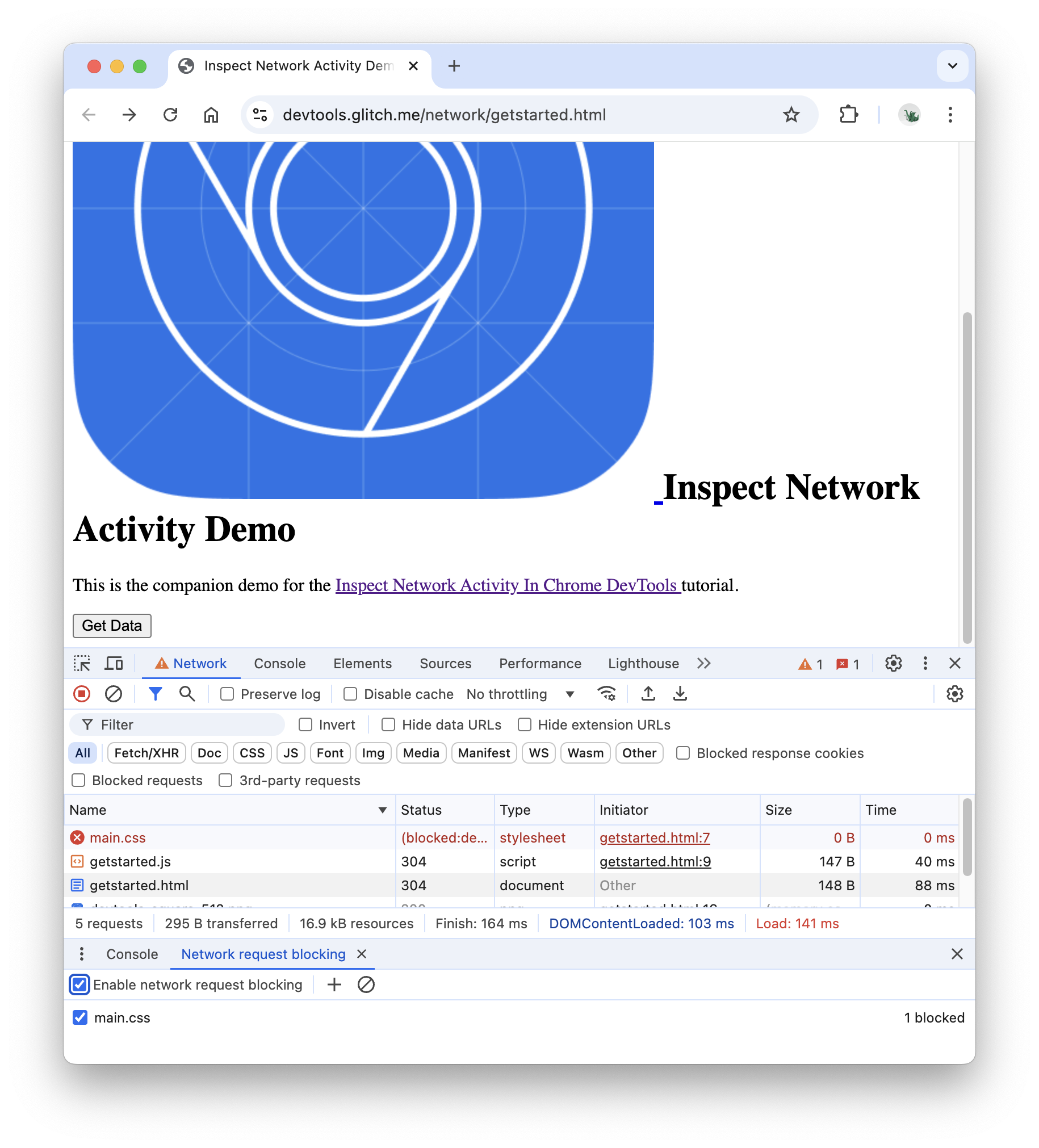 main.css foi bloqueado.