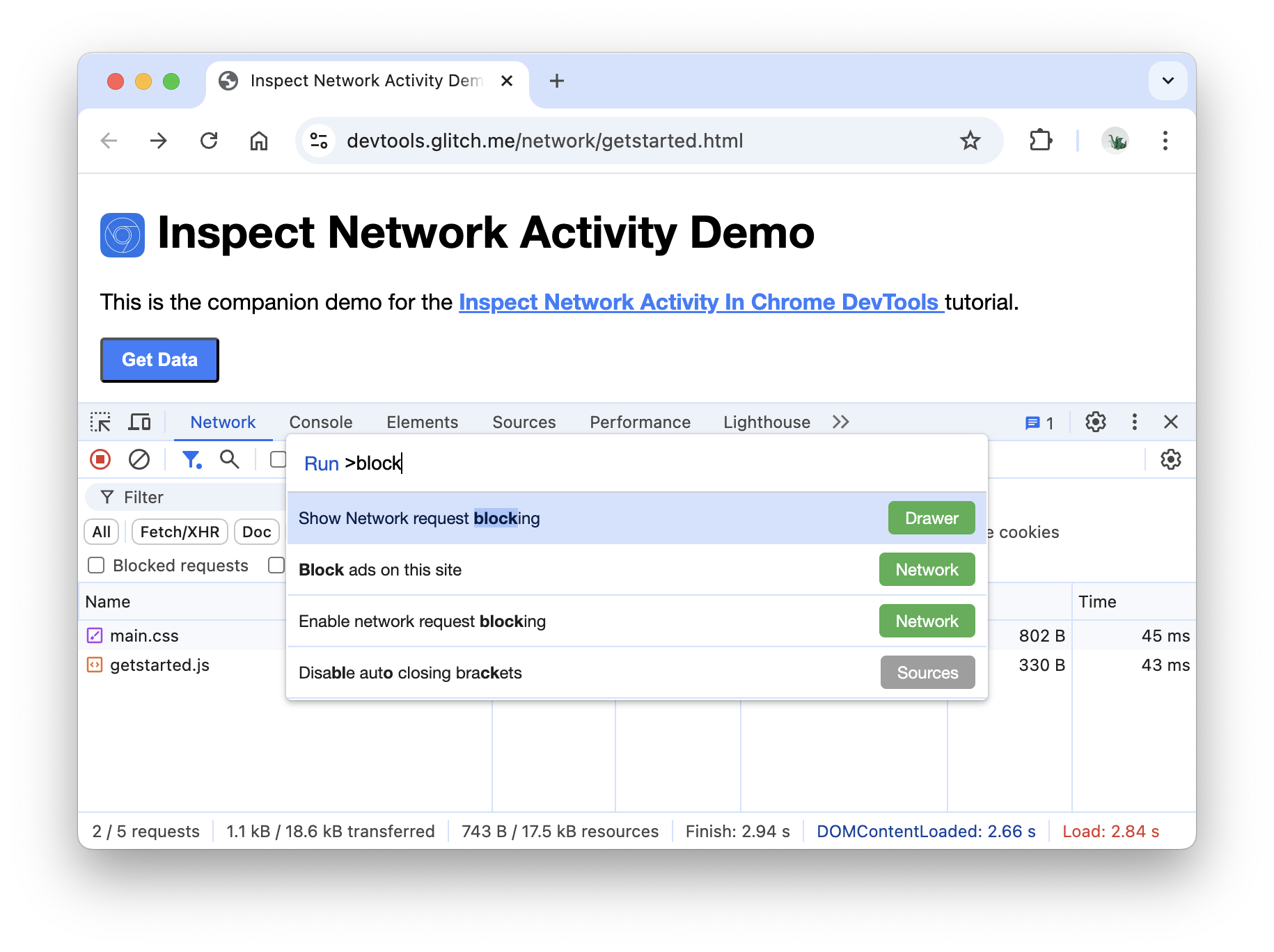 L'option "Afficher le blocage des requêtes".