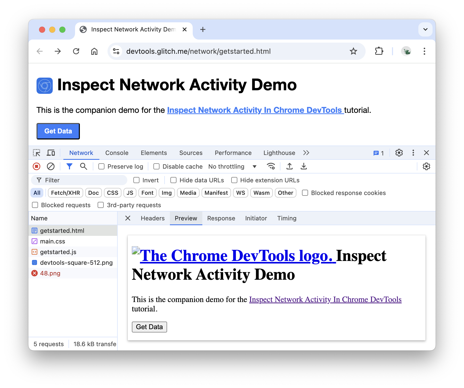 علامة التبويب "المعاينة" في لوحة "الشبكة"
