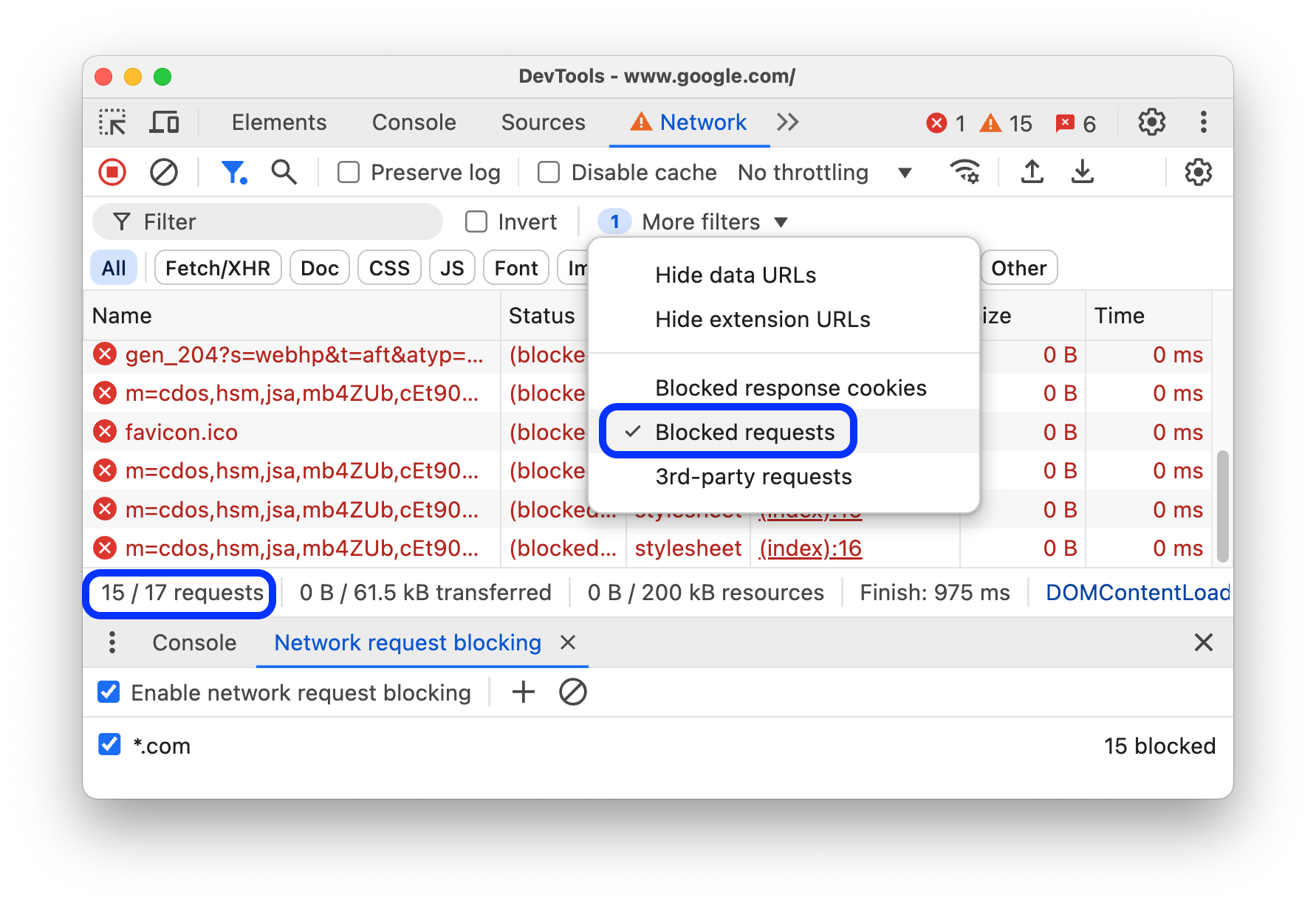 لا يعرض جدول "الطلبات" سوى الطلبات المحظورة.