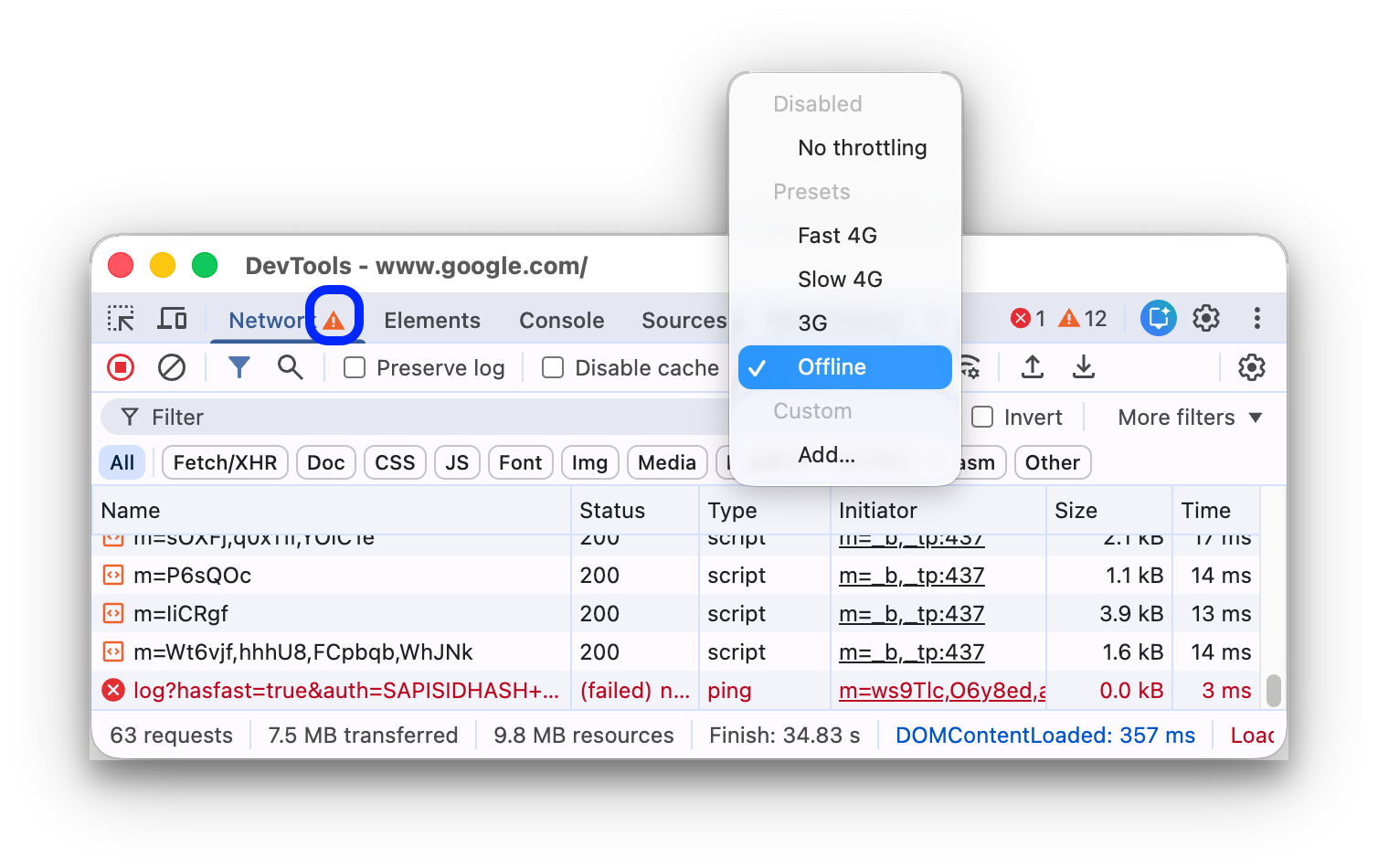 Выберите режим «Офлайн» из выпадающего меню.