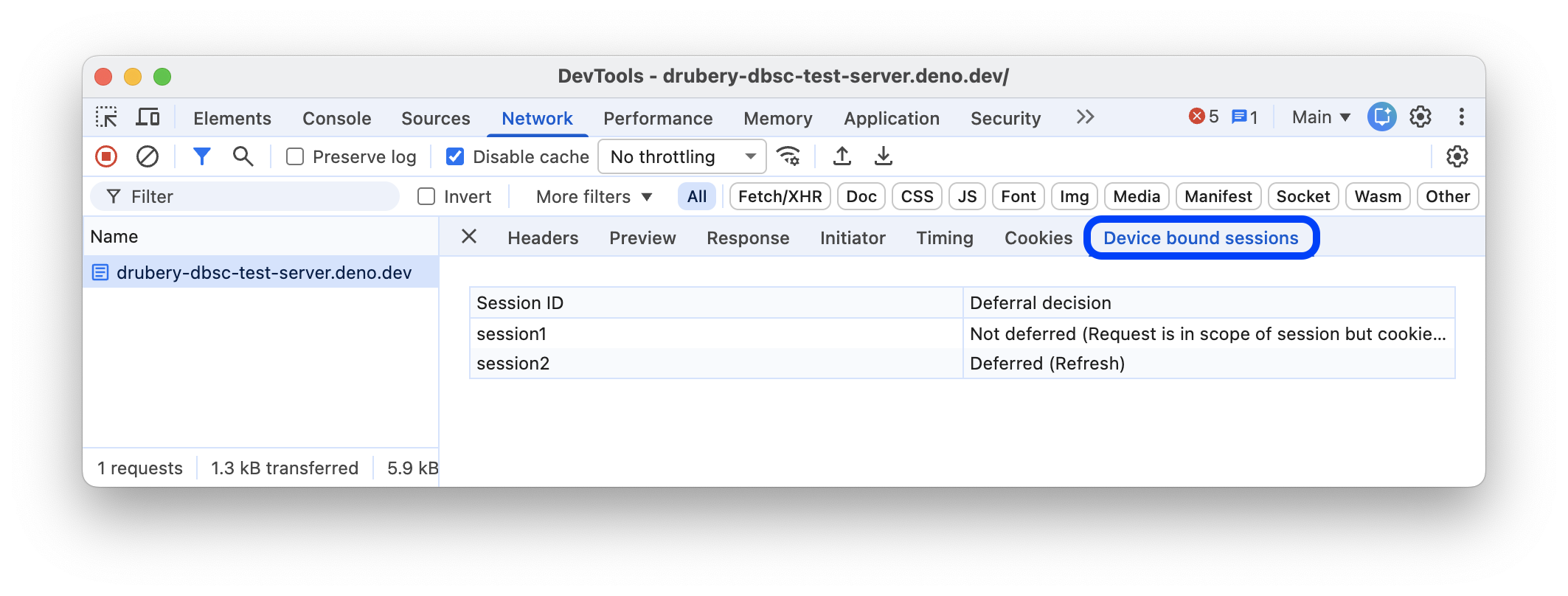A guia "Sessões vinculadas ao dispositivo".