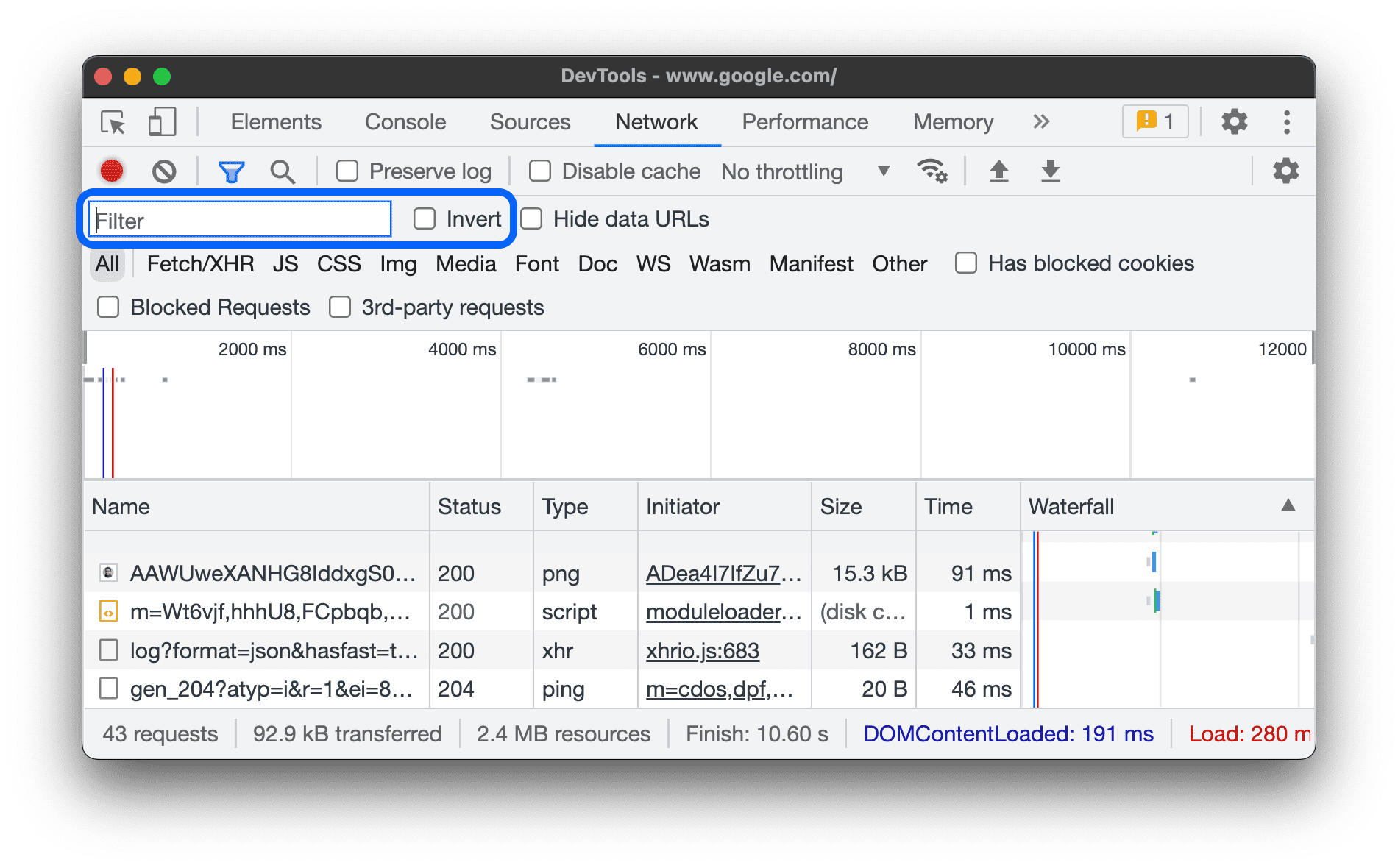 The Filters text box and Invert checkbox.