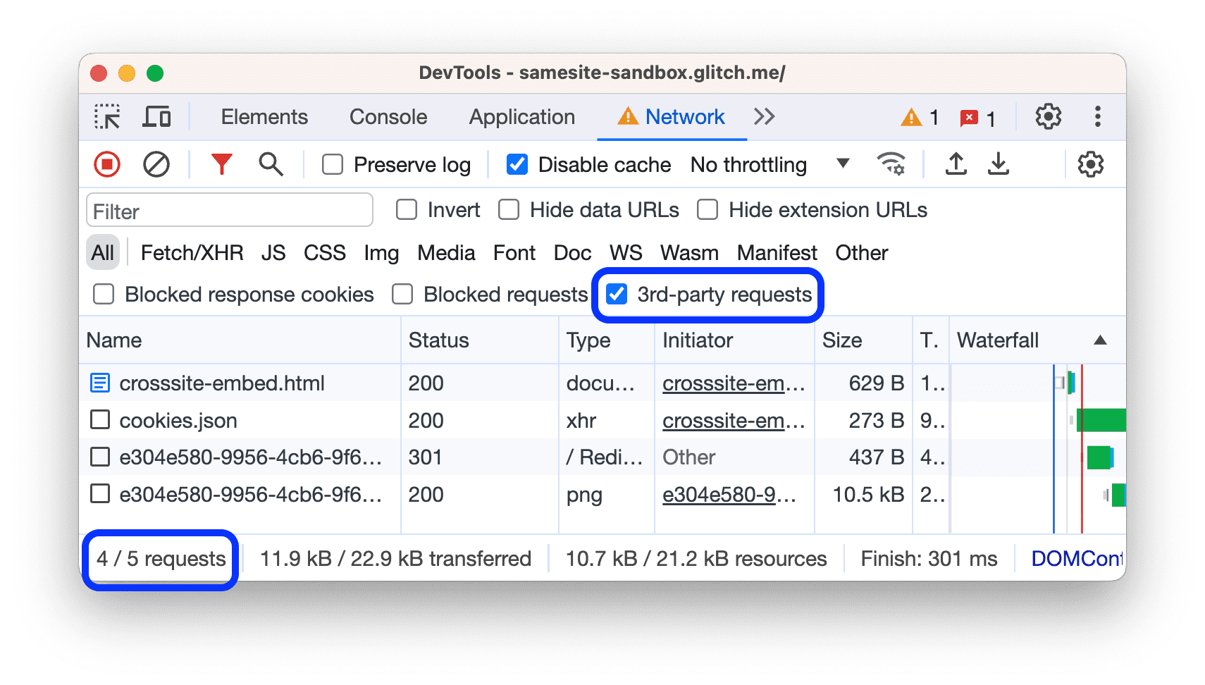 In der Tabelle „Anfragen“ werden nur die Anfragen von Drittanbietern angezeigt.