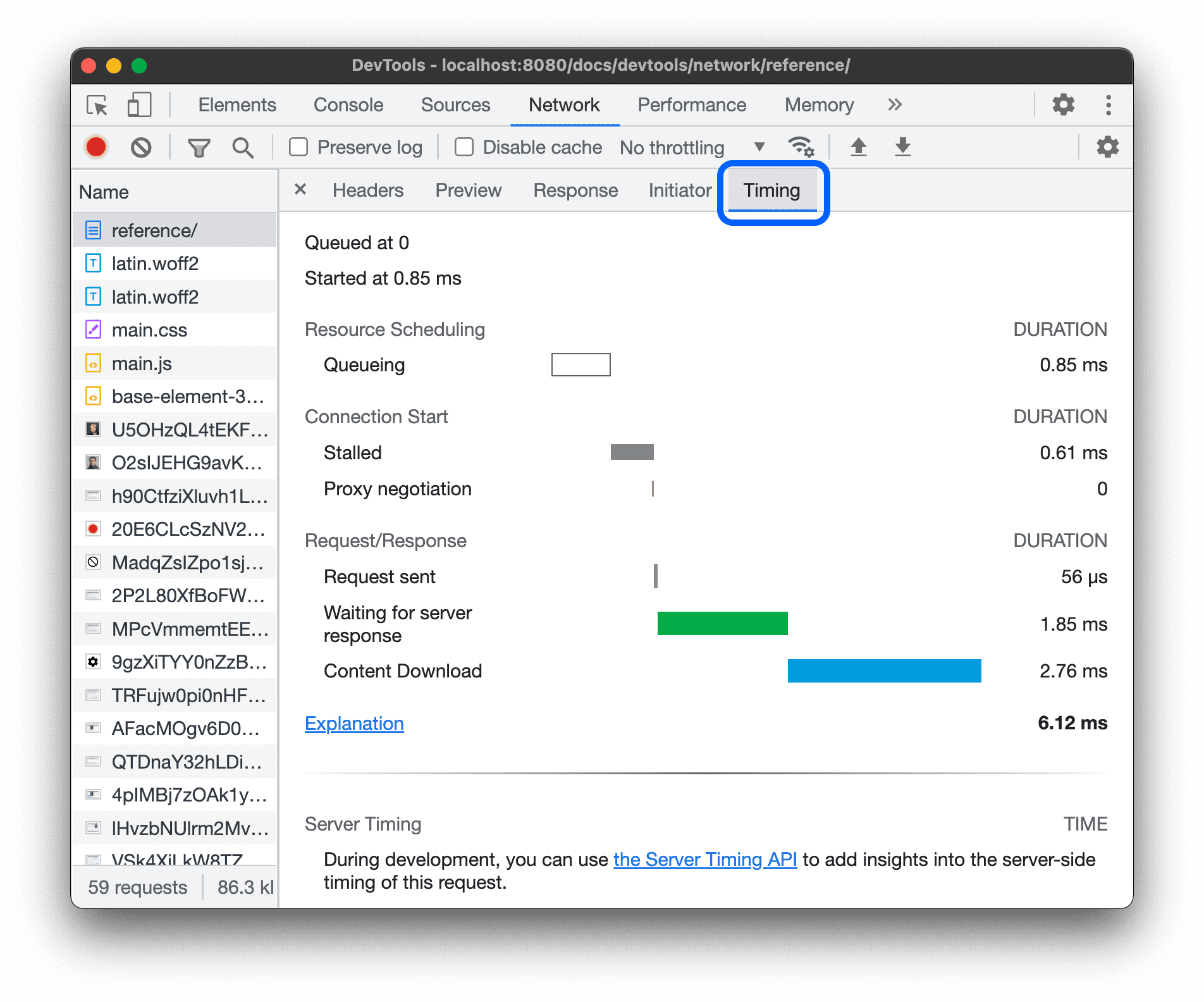 Tab „Timing“