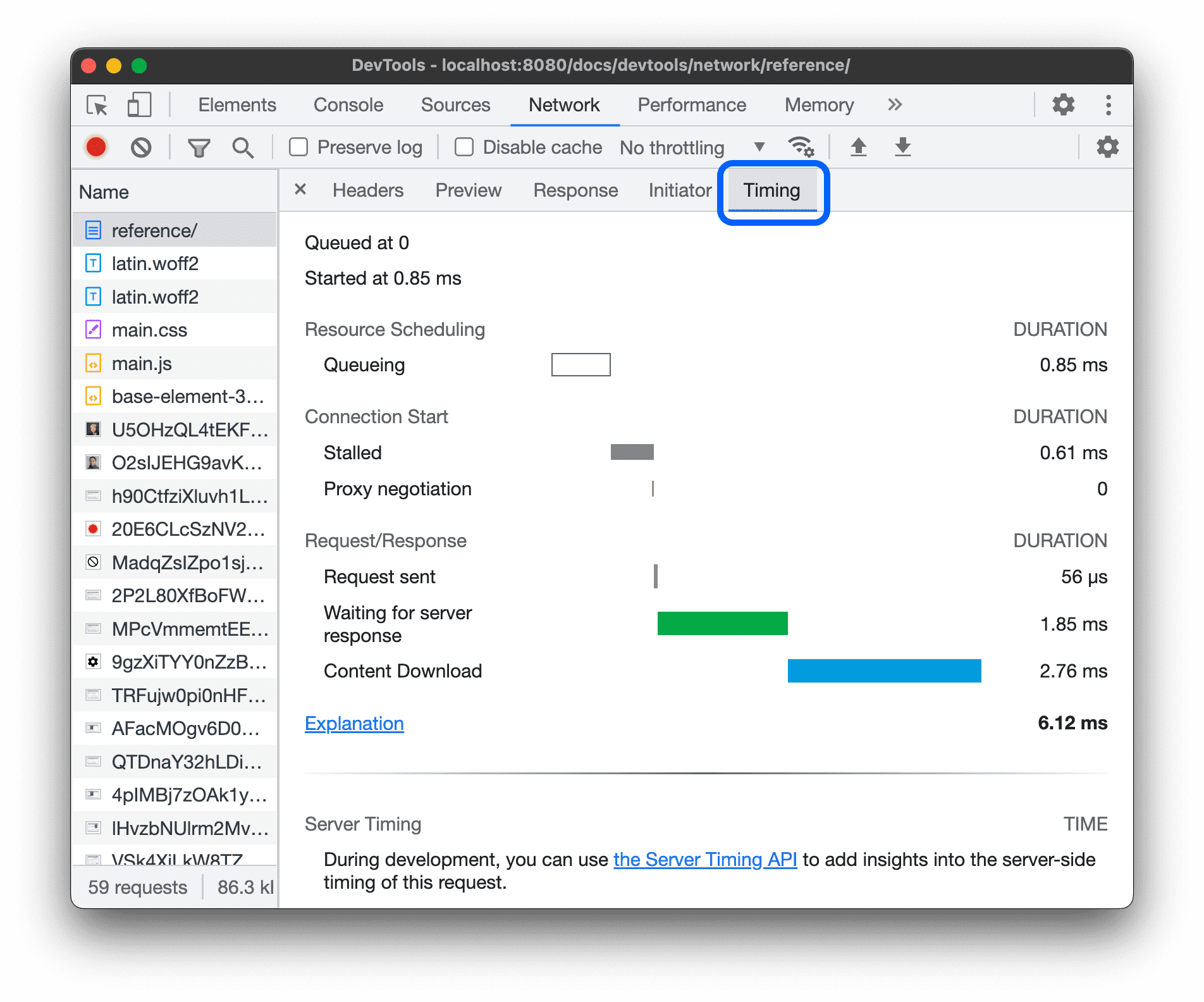 A guia "Marcação de tempo".