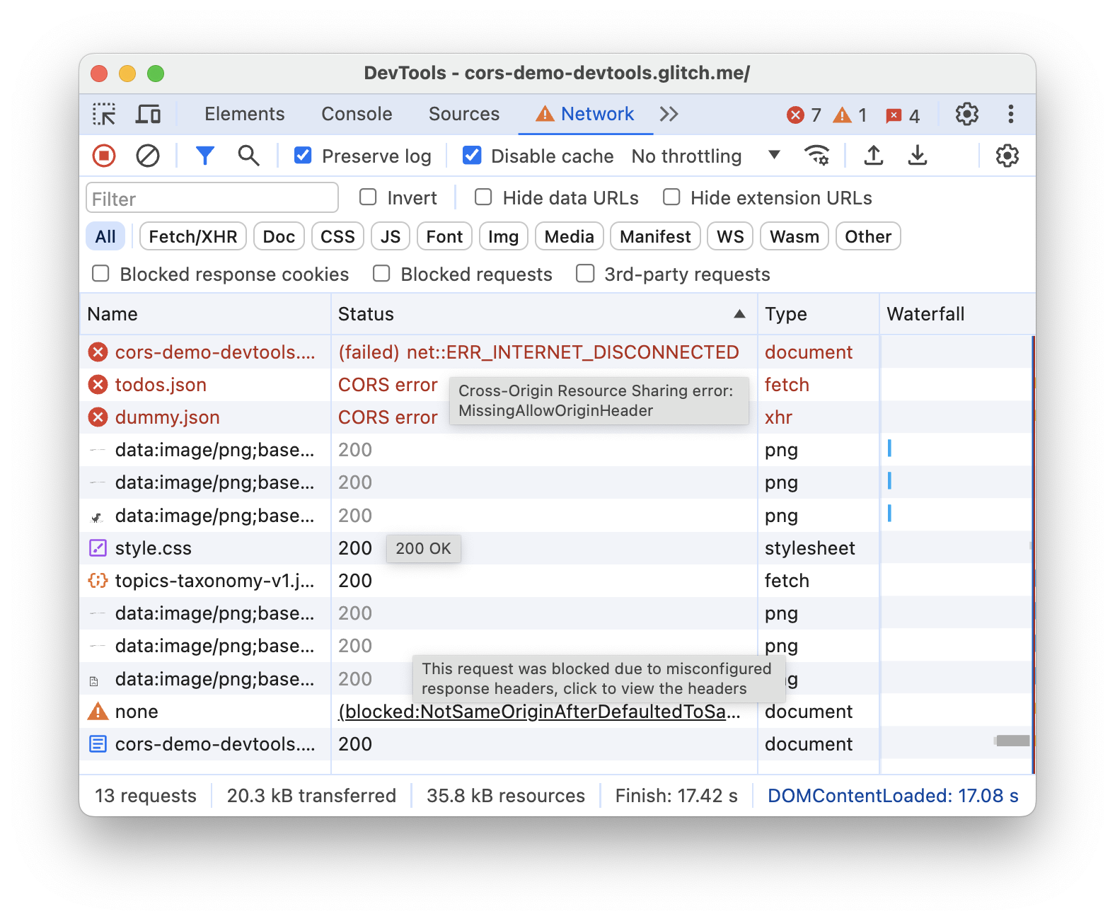 Different values in the Status column.