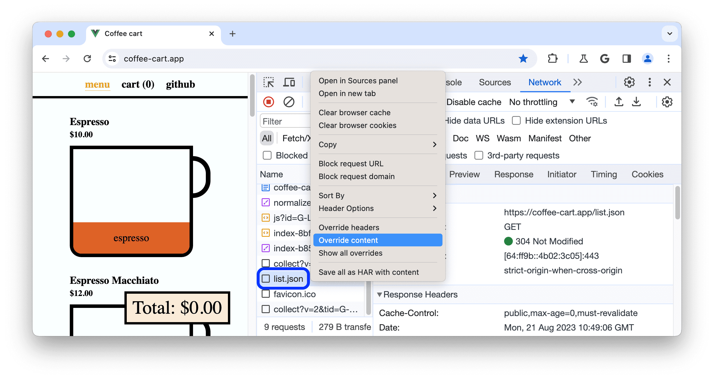 Выбор пункта "Переопределить содержимое" из контекстного меню, вызываемого правой кнопкой мыши по запросу.