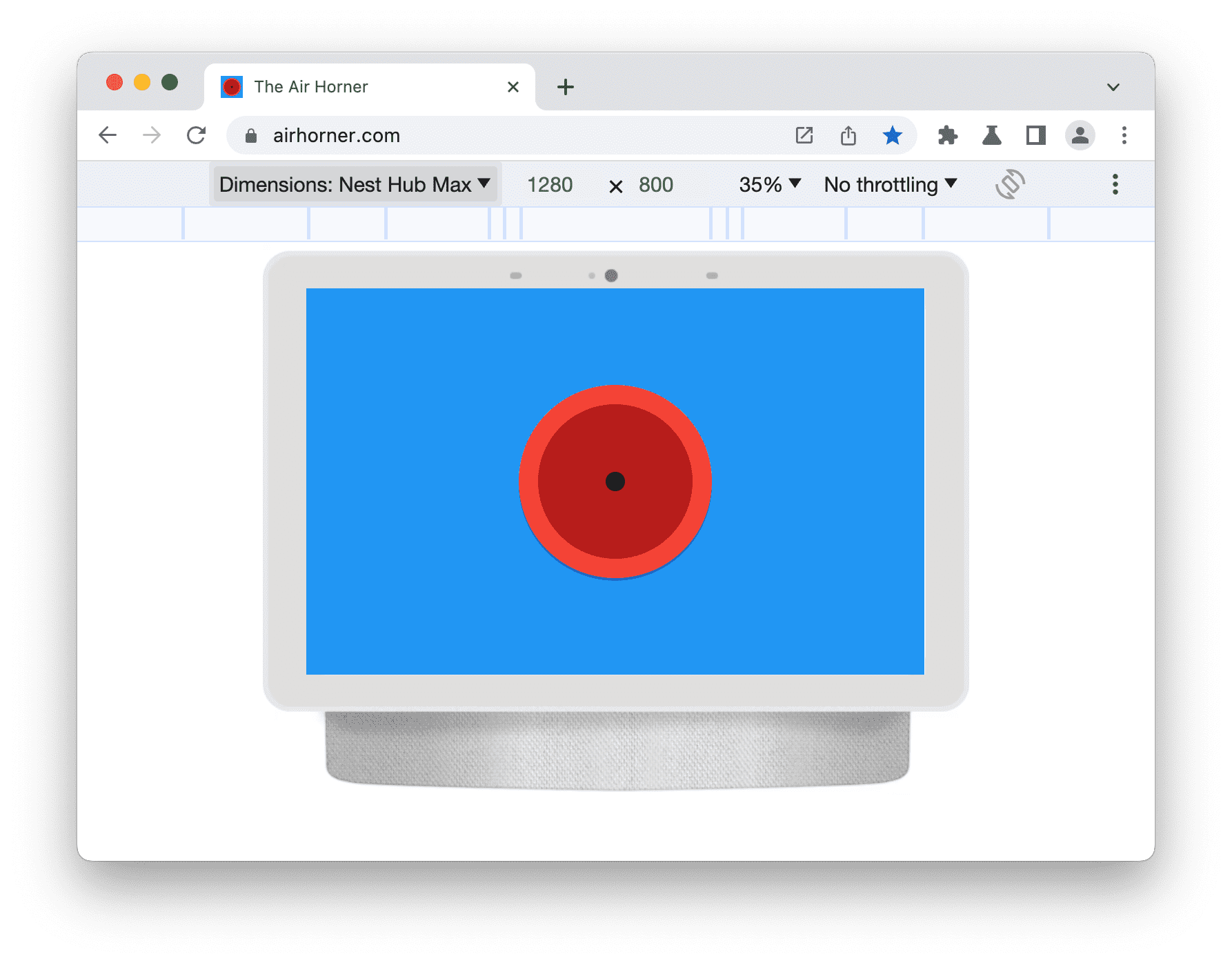 Modo de dispositivo ativado na janela de visualização.