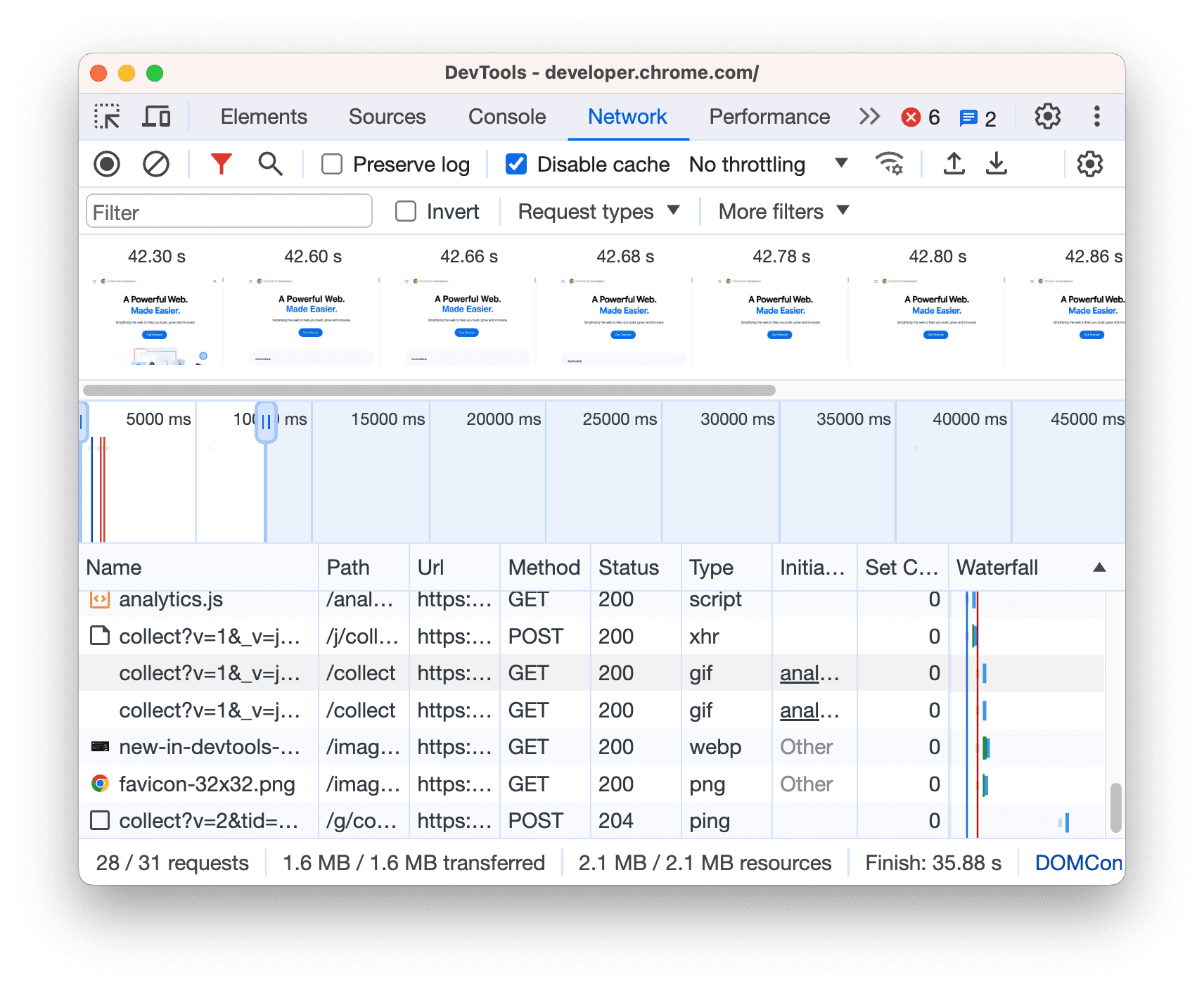 Panneau "Network" (Réseau).