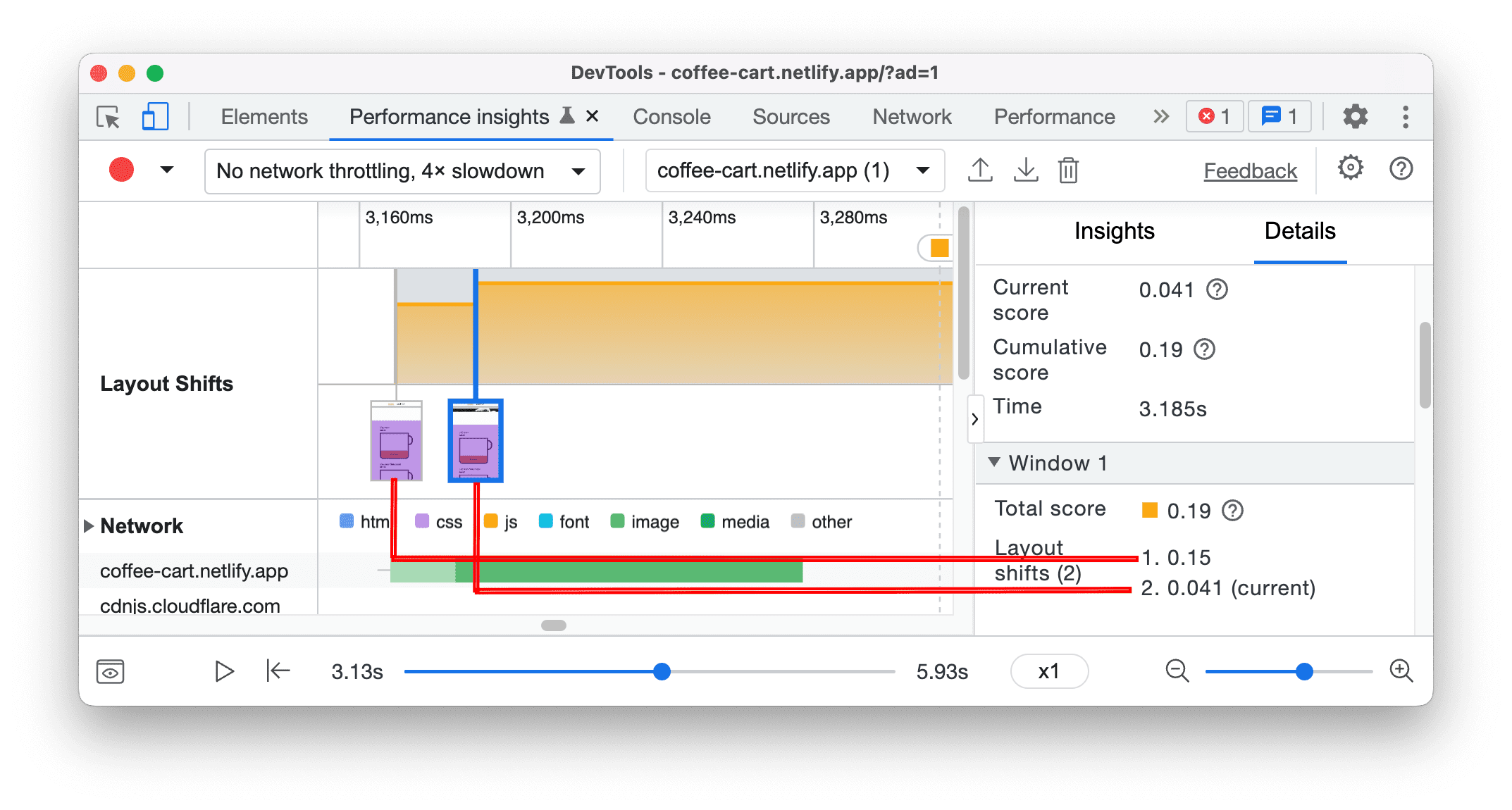 Informationen zum Layout-Shift-Ergebnis