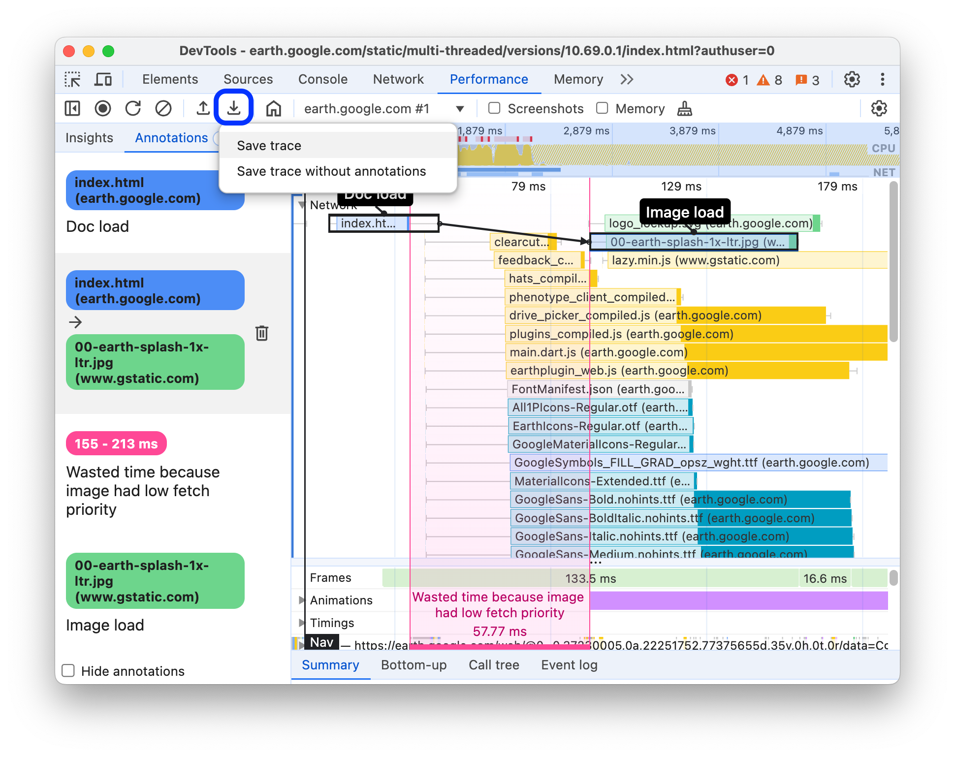 Trace opslaan met annotaties.